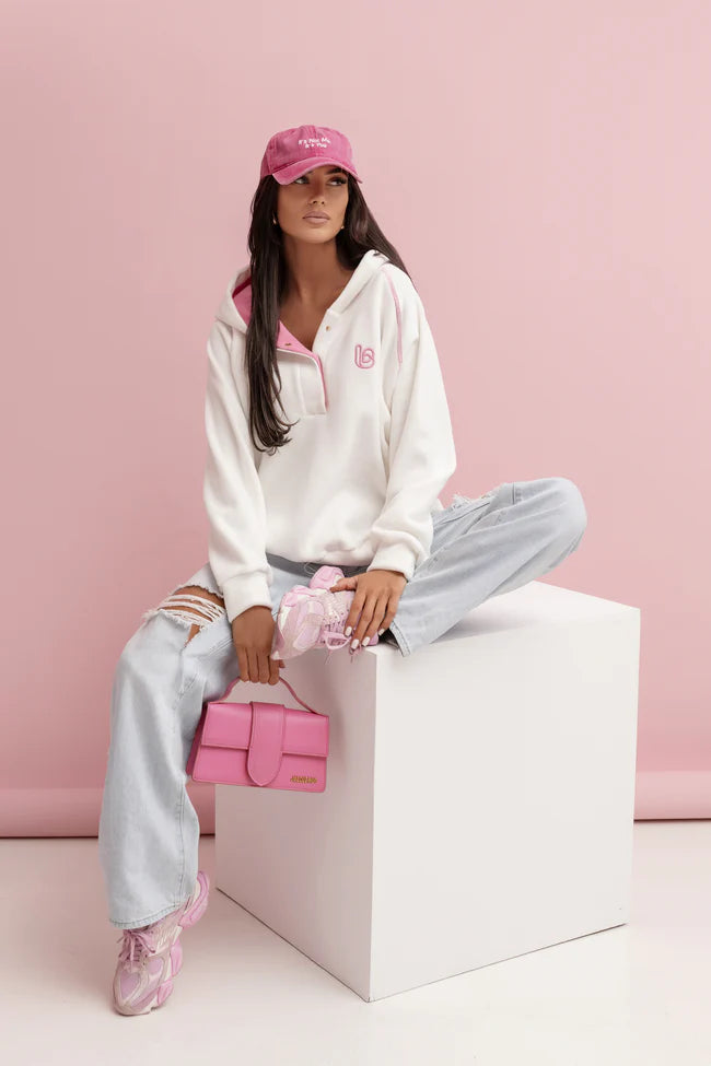 Bluza polarowa LOOM - Ecru z różem