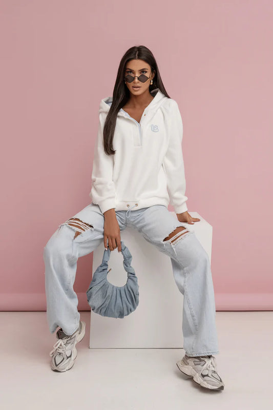 Bluza polarowa LOOM - Ecru z błękitem